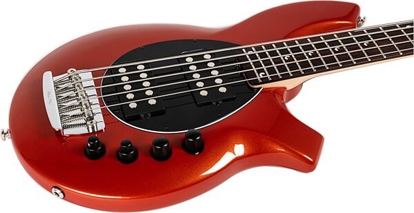 Ernie Ball Music Man Bongo 5HH Electric Bass, 5-String (with Case), Blood Orange, Action Position Back