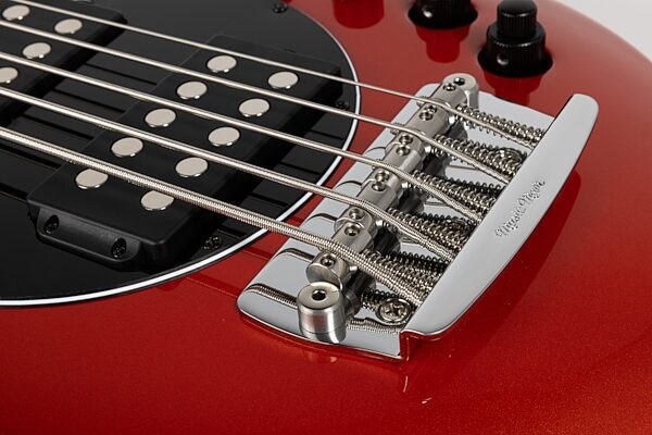 Ernie Ball Music Man Bongo 5HH Electric Bass, 5-String (with Case), Blood Orange, Detail Front