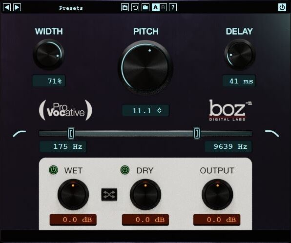 Boz Digital ProVocative Audio Plug-in, Digital Download, Screenshot Front