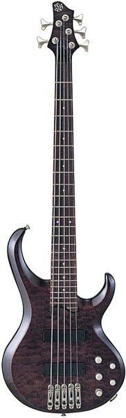 Ibanez BTB405QM 5-String Electric Bass Guitar, Transparent Black