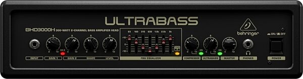 Behringer BXD3000H Ultrabass Bass Amplifier Head, 300 Watts, Front