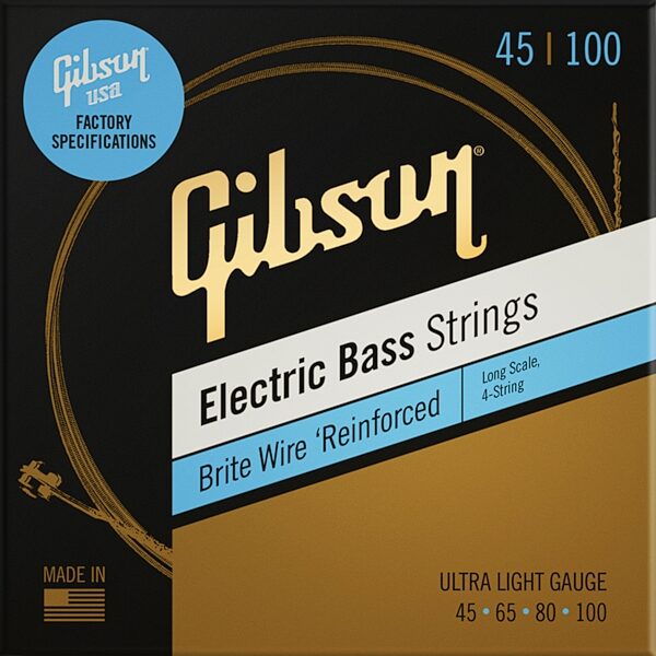 Gibson Brite Wire Long Scale Bass Guitar Strings, 45-100, Ultra-Light, Action Position Back