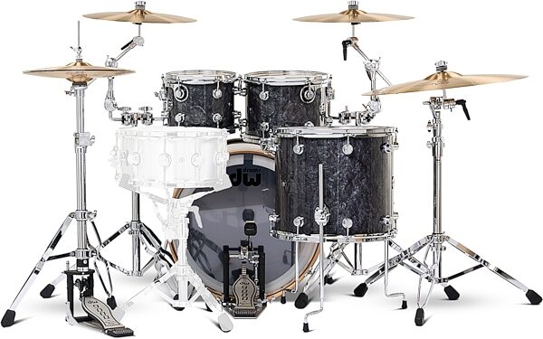 Drum Workshop Performance Series Drum Shell Kit, 4-Piece, Black Diamond, Action Position Back