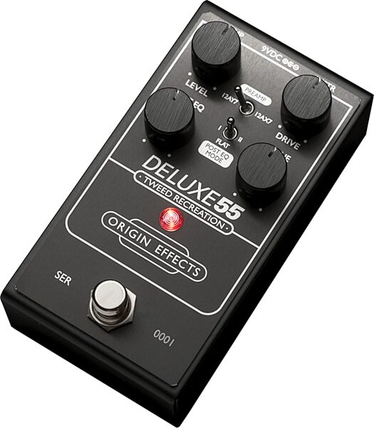 Origin Effects Deluxe55 Tweed Recreation Overdrive Pedal, Black Edition, Action Position Back
