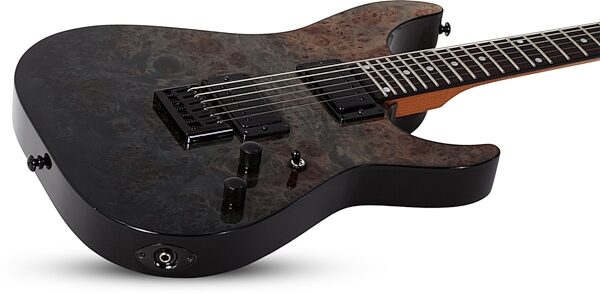 Schecter C-1 Standard Electric Guitar, Black Fade Burst Burl, Action Position Back