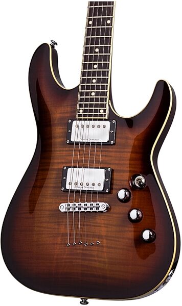 Schecter C-1 Standard Electric Guitar, Dark Brown Sunburst Closeup