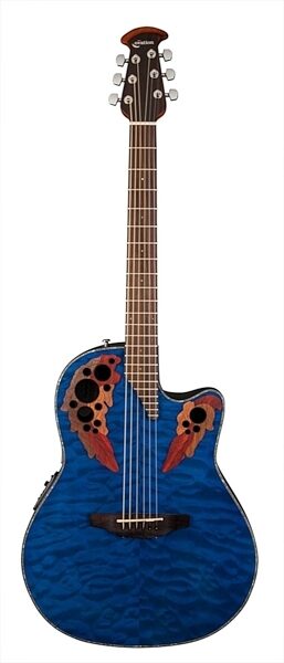 Ovation CE44P Celebrity Elite Plus Quilt Maple Acoustic-Electric Guitar, Transparent Blue 