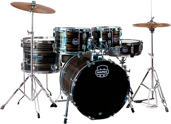 Mapex Comet Complete Drum Set, 5-Piece, Ebony and Yellow Grain, Action Position Back
