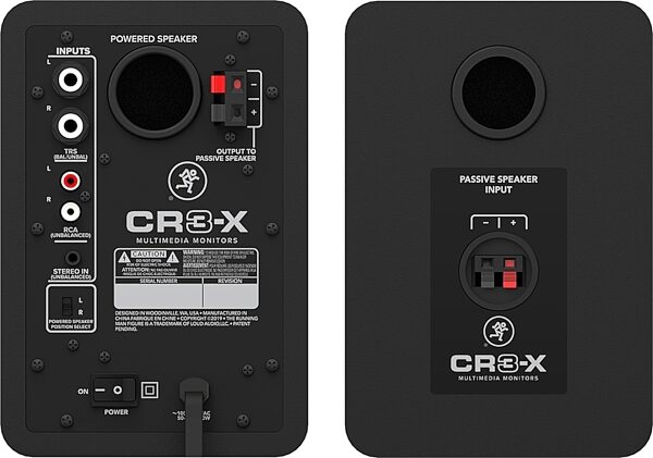 Mackie CR3-X Multimedia Powered Studio Monitors, Black, Pair, USED, Warehouse Resealed, Detail Back