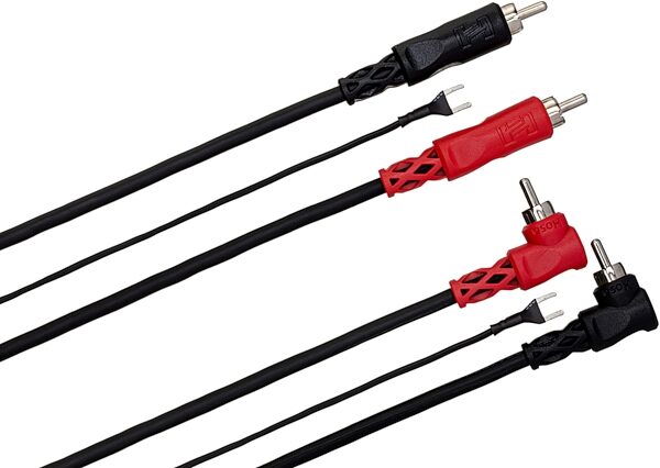 Hosa CRA-201DJ Dual RCA to Dual Right Angle RCA with Ground Wire Stereo Interconnect Cable, 1 meter, Action Position Back