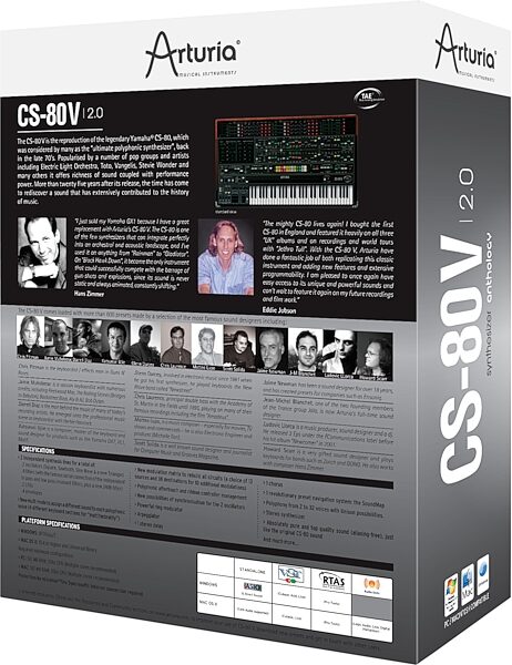 Arturia CS80V CS 80 Emulator VSTi (Macintosh and Windows), Box - Back