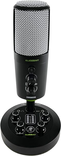 Mackie EleMent Chromium Premium USB Condenser Microphone with Built-in 2-Channel Mixer, New, Angled Front