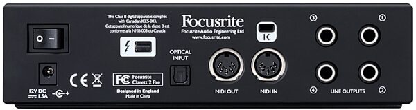Focusrite Clarett 2Pre Thunderbolt Audio Interface, Rear