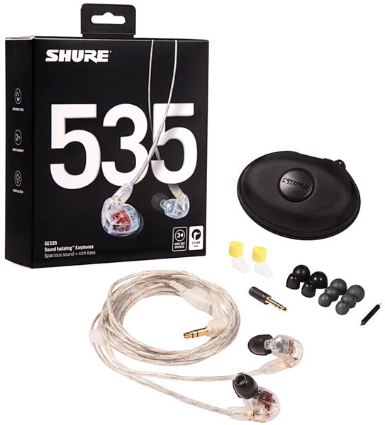Shure SE535 Sound Isolating Earphones, Clear, SE535-CL, Package