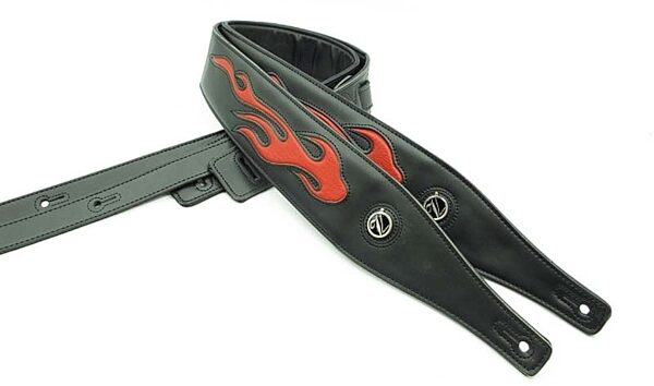 Vorson D0 Leather Flame Guitar Strap, Black and Red