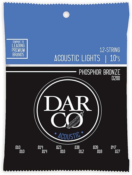 Darco Phosphor Bronze 12-String Acoustic Guitar Strings, Extra Light, D200, Action Position Back