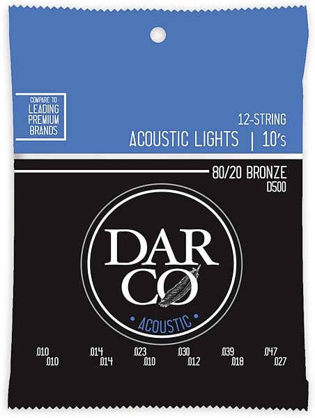 Darco 80/20 Bronze 12-String Acoustic Guitar Strings, D500, Extra Light, Action Position Back