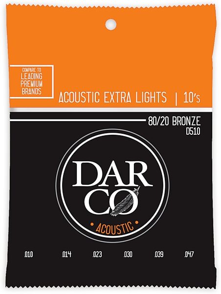 Darco 80/20 Bronze Acoustic Guitar Strings, Extra Light, D510, Action Position Back
