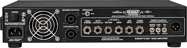 Mesa/Boogie Subway D-800 Plus Bass Guitar Amplifier Head (800 Watts), New, Action Position Back