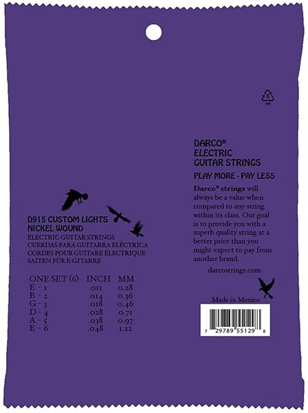 Darco Nickel Electric Guitar Strings, 11-48, D915, Custom Light, Back
