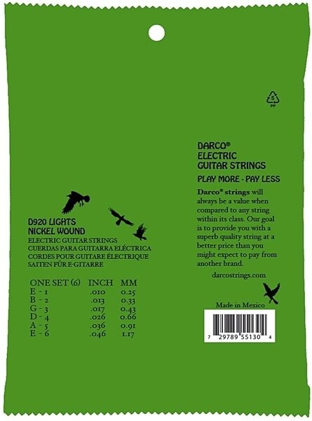 Darco Nickel Electric Guitar Strings, 10-46, D920, Light, Back