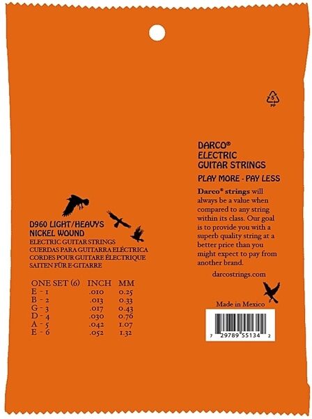 Darco Nickel Electric Guitar Strings, 10-52, D960, Light/Heavy, Back