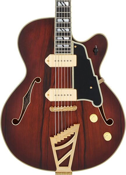 D'Angelico Deluxe 59 Hollowbody Electric Guitar, Satin Brown Burst, Action Position Back