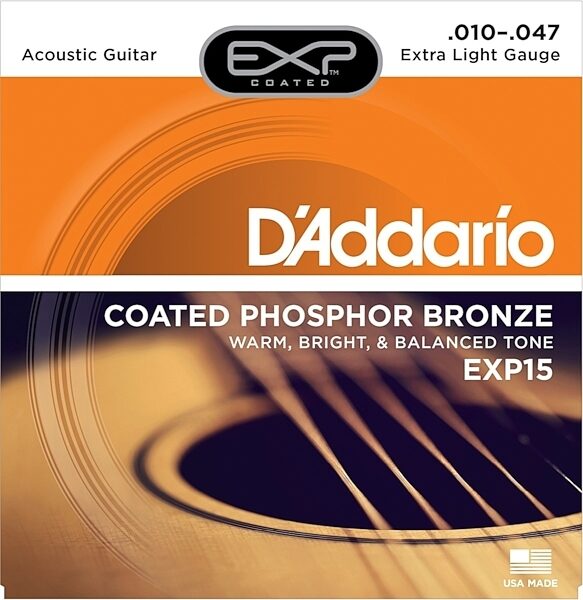 D'Addario EXP Coated Phosphor Bronze Acoustic Guitar Strings, EXP15
