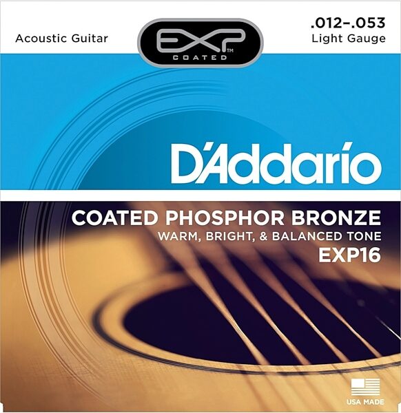 D'Addario EXP Coated Phosphor Bronze Acoustic Guitar Strings, EXP16