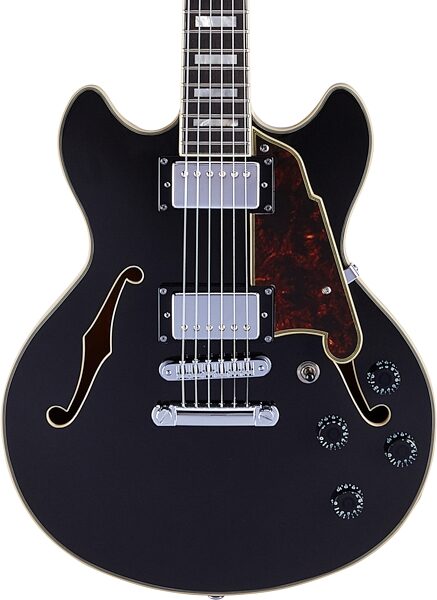 D'Angelico Premier Mini Double-Cutaway Electric Guitar (with Gig Bag), Black Flake, Action Position Back