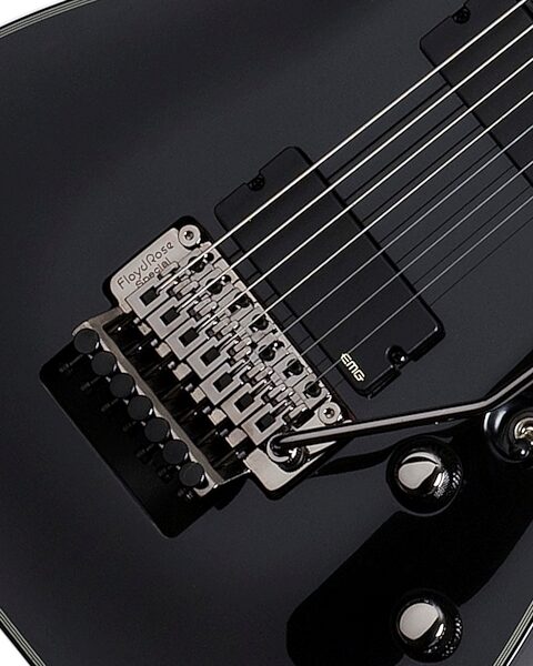 Schecter Damien Elite 7 FR 7-String Electric Guitar with Floyd Rose, Metallic Black - Floyd Closeup