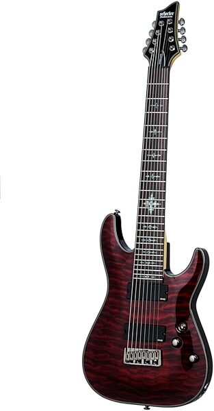 Schecter Damien Elite 8 8-String Electric Guitar, Crimson Red - Angle