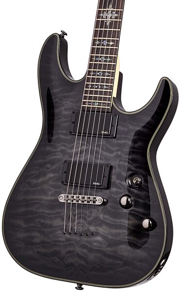 Schecter Damien Elite Electric Guitar, See Thru Black Closeup