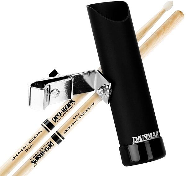 Danmar 1027 Aluminum Drumstick Holder, Black, with Pro-Mark 5AW Sticks (Pair), pack