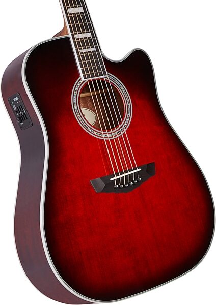 D'Angelico Premier Bowery Acoustic-Electric Guitar, Transparent Black Cherryburst, Action Position Back