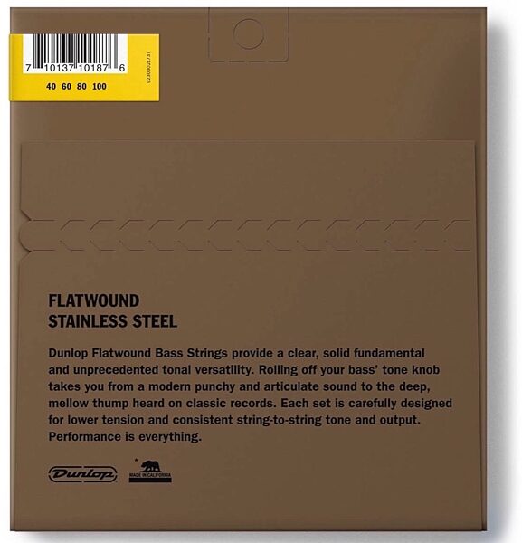 Dunlop Flatwound Stainless Steel Electric Bass Strings (Medium Scale), 40-100, Back