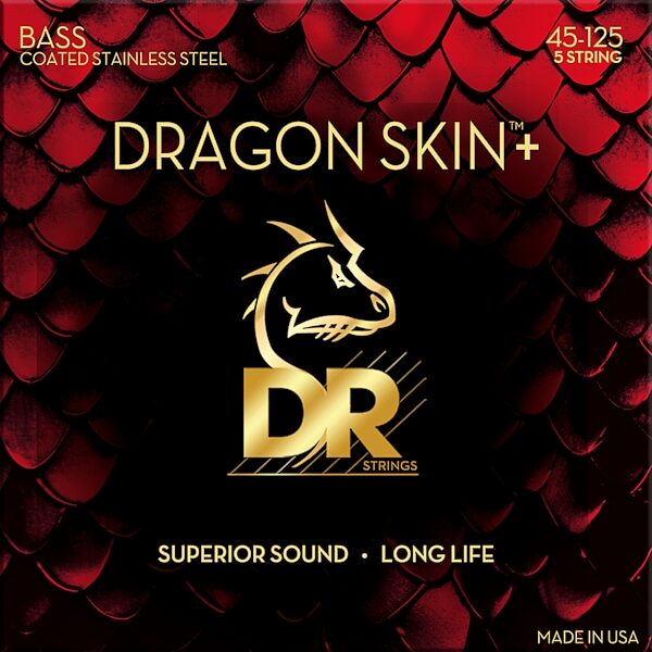 DR Strings Dragon Skin Plus Coated Stainless Steel 5-String Bass Set, DBS5-45, Action Position Back