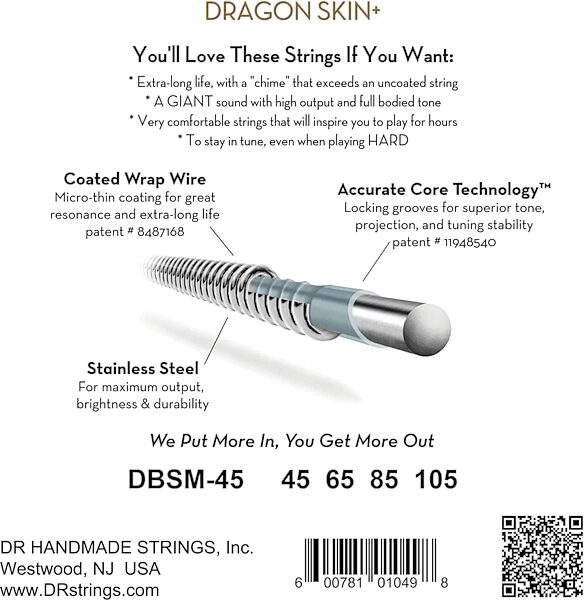 DR Strings DBSM-45 Dragon Skin Plus Multiscale String Set, DBSM-45, Boxshot Back