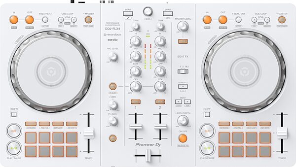 Pioneer DJ DDJ-FLX4 DJ Controller, White, Action Position Back