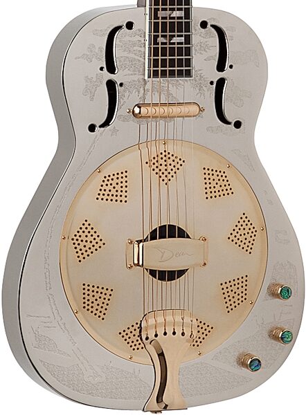 Dean Chrome Resonator Guitar, Chrome and Gold - Body Closeup