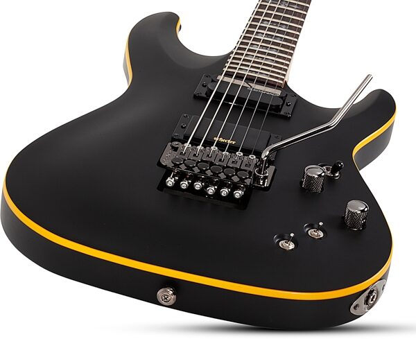 Schecter Demon-6 FR-S Electric Guitar, Aged Black Satin, Action Position Back