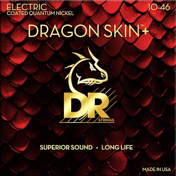 DR Strings Dragon Skin Plus Coated Quantum Nickel 6-String Electric Guitar Set, Medium, 10-46, DEQ-10 , Action Position Back