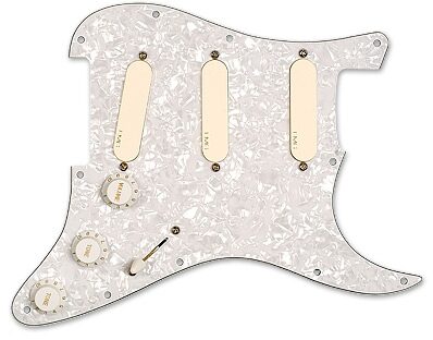 EMG DG20 David Gilmour Wired Pickguard, Pearl White with White Knobs, Main