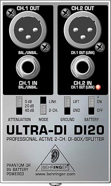 Behringer DI20 Ultra-DI 2-Channel Active DI Box/Splitter, Front