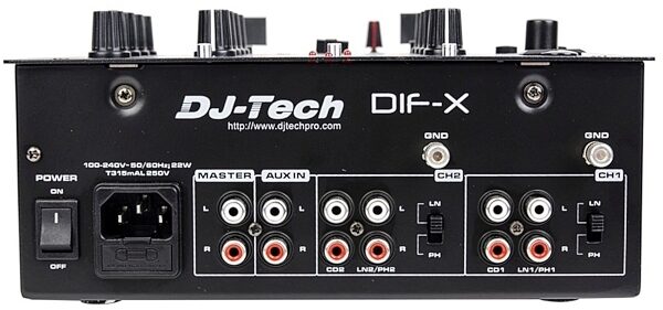 DJ Tech DIF-X Professional DJ Mixer, 2-Channel, Rear