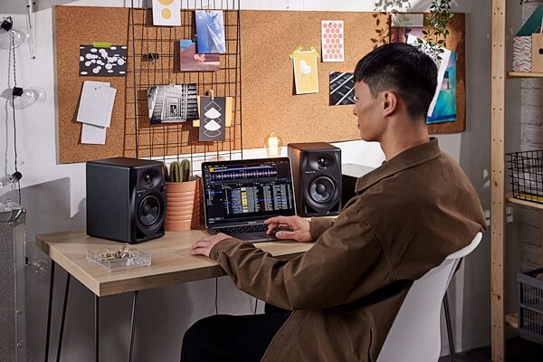 Pioneer DJ DM-40D-BT Bluetooth Desktop Monitors, Black, Pair, Action Position Back