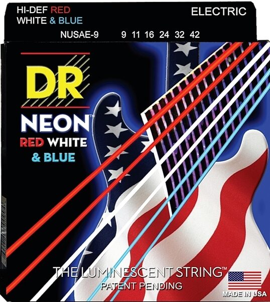 DR Strings USA Flag Neon Electric Guitar Strings, NUSAE9