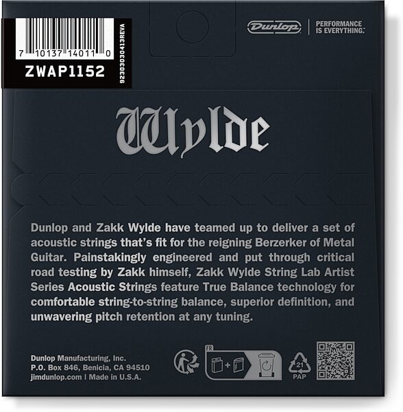 Dunlop Zakk Wylde Acoustic Guitar Strings, ZWAP1152, Action Position Back