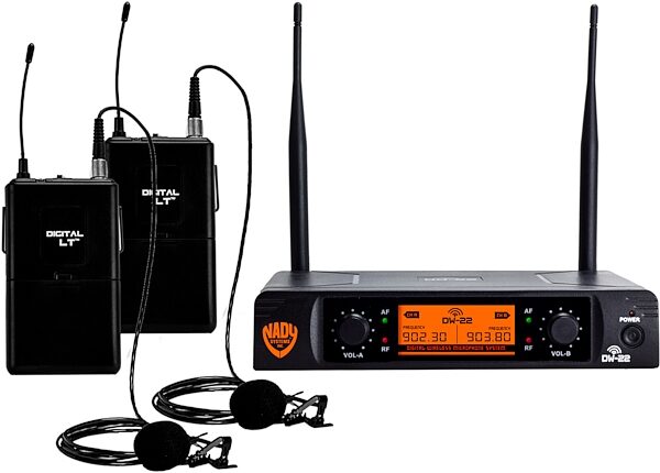 Nady DW22LT Dual Transmitter Digital Lavalier Microphone System, Action Position Back