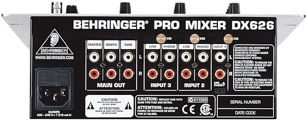 Behringer DX626 3-Channel DJ Mixer, Rear